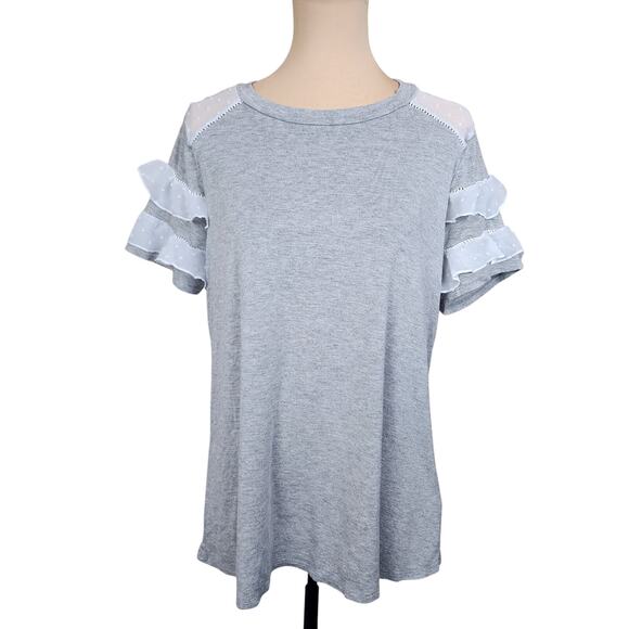 XL Grey Gray Mesh Ruffle Blouse - Picture 2 of 7